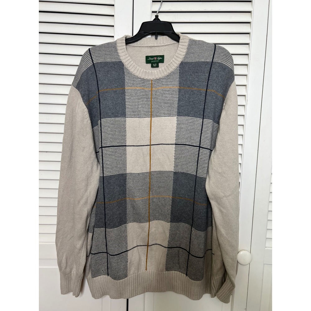 Mens XL Plaid Crewneck Sweater Cotton Grandpacore Preppy Old Money - Picture 1 of 7